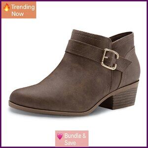 Chunky Low Heel Ankle Boots Pointed Toe Side Zipper Booties Women's Shoes